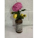 Brown Striped Vase From West Germany With Faux Flowers 55cm
