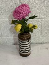 Brown Striped Vase From West Germany With Faux Flowers 55cm