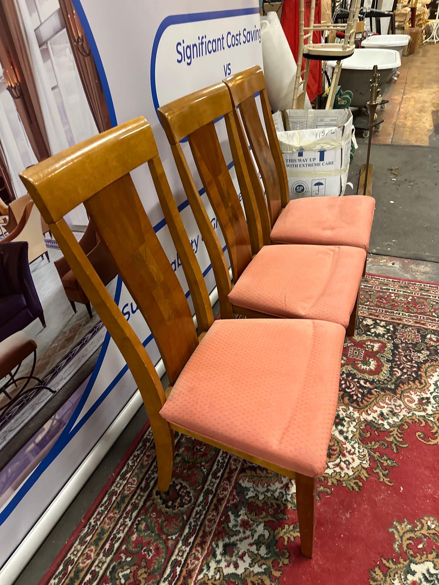 A Set Of 3 x Walnut Framed Dining Chairs Burled Mid Century Design 54 x 48 x 103cm - Image 4 of 5