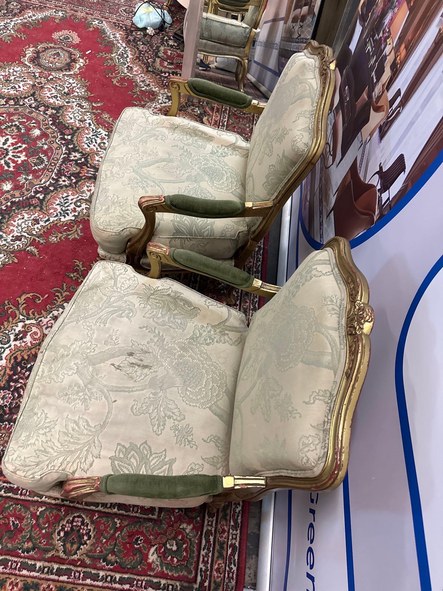 Pair Of French Late 19th Century Style Carved Giltwood Salon Arm Chairs. Each With Scrolling, - Image 2 of 6