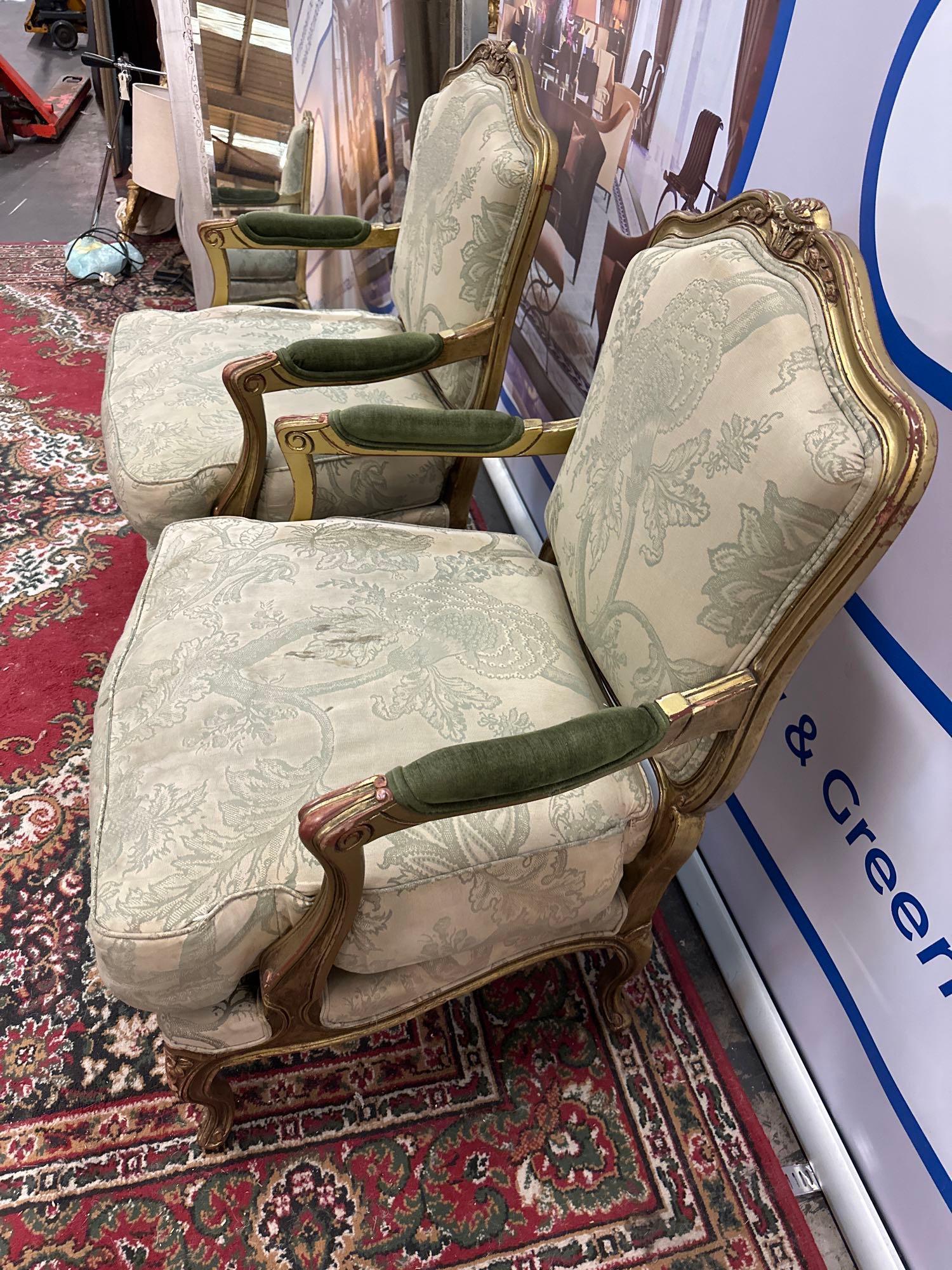 Pair Of French Late 19th Century Style Carved Giltwood Salon Arm Chairs. Each With Scrolling, - Image 3 of 6