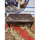 A Tufted Leather Dressing Bench On Hardwood Frame With Scroll Apron In Antique Brown Leather 100 x