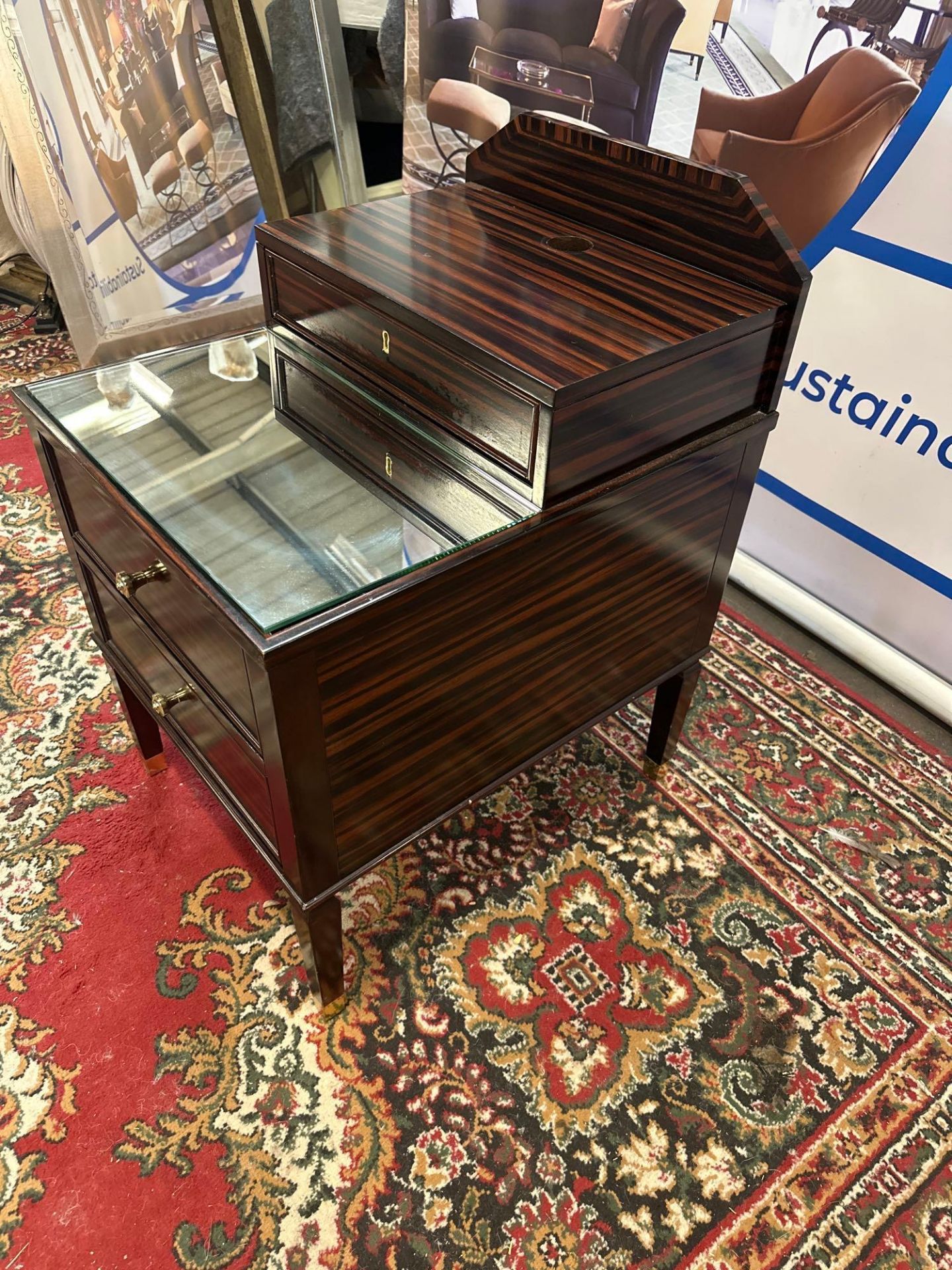 Bedside Cabinet With Mirrored Glass Top, 2 Soft Close Drawers And Brass Detailing 50 x 60 x 76cm - Image 4 of 4