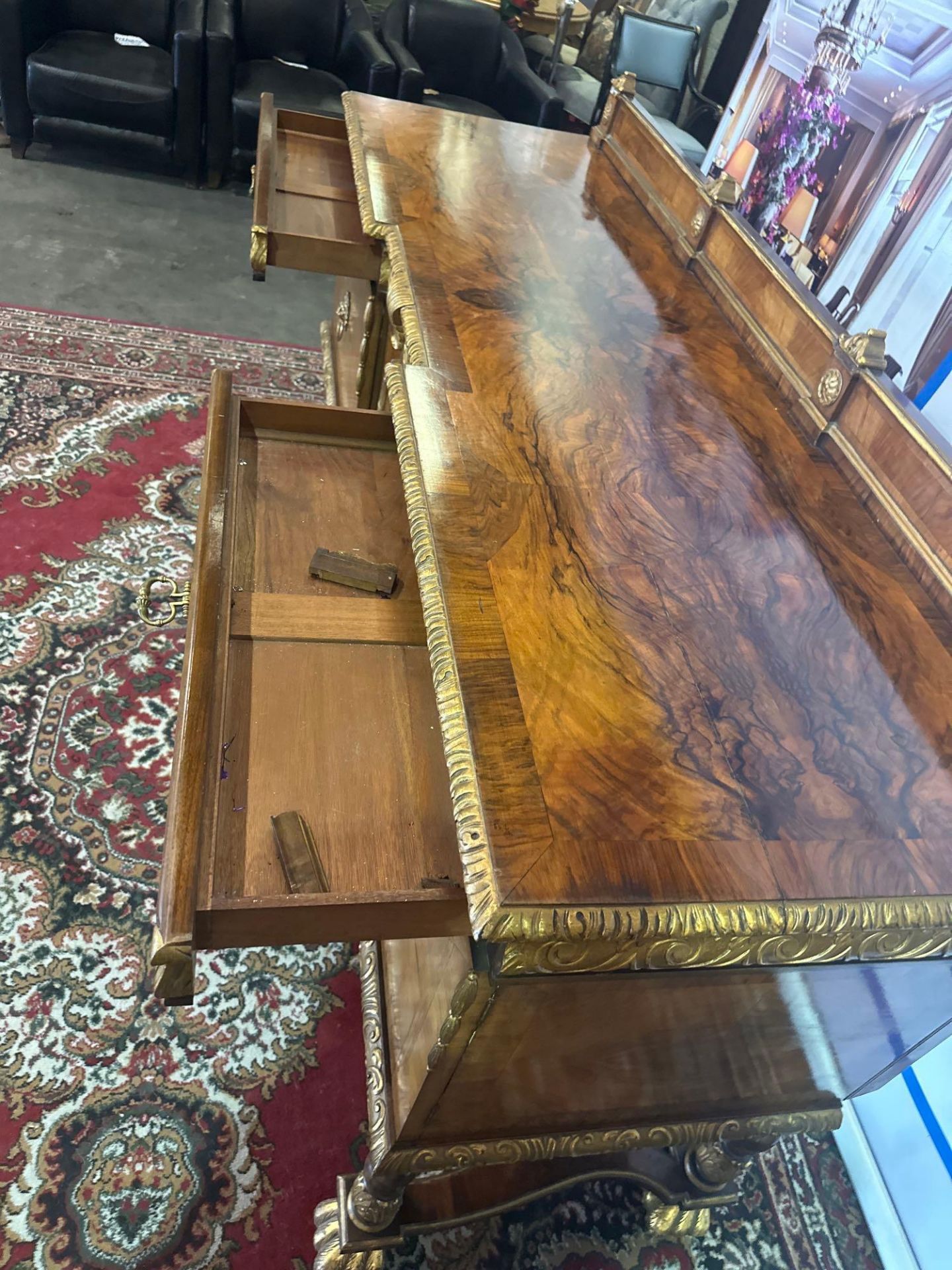 A Walnut And Parcel-Gilt Sideboard, Continental Possibly Italian The Top With A Panelled Back Rail - Image 5 of 17