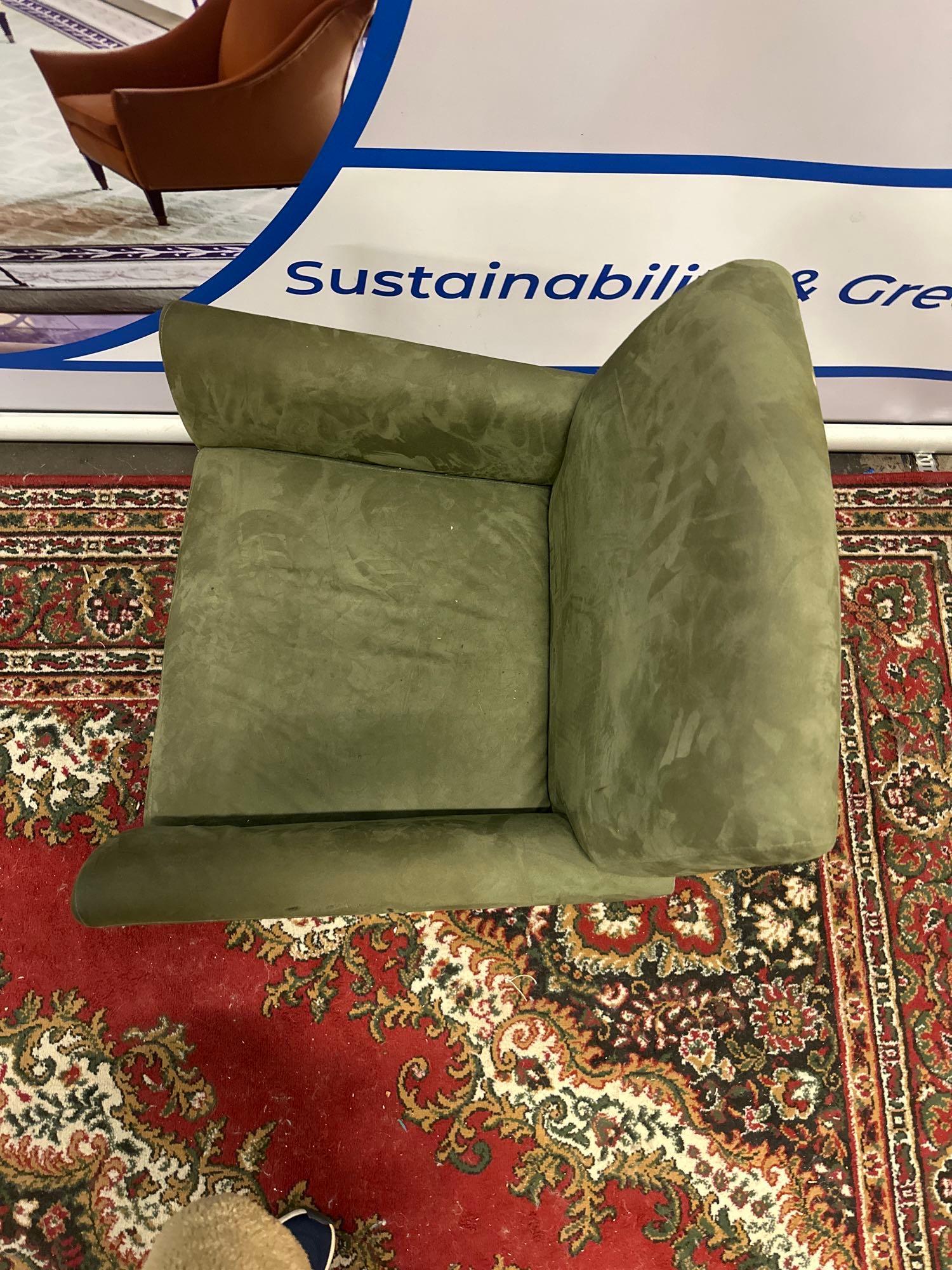 Accent Chair Upholstered In A Green Suede Fabric On Dark Wooden Frame 64 x 55 x 87cm - Image 5 of 5