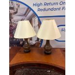 Chelsom Lighting A Pair Of Chelsom Brown Ceramic Table Lamps On A Black Base With Cream Shades 66cm