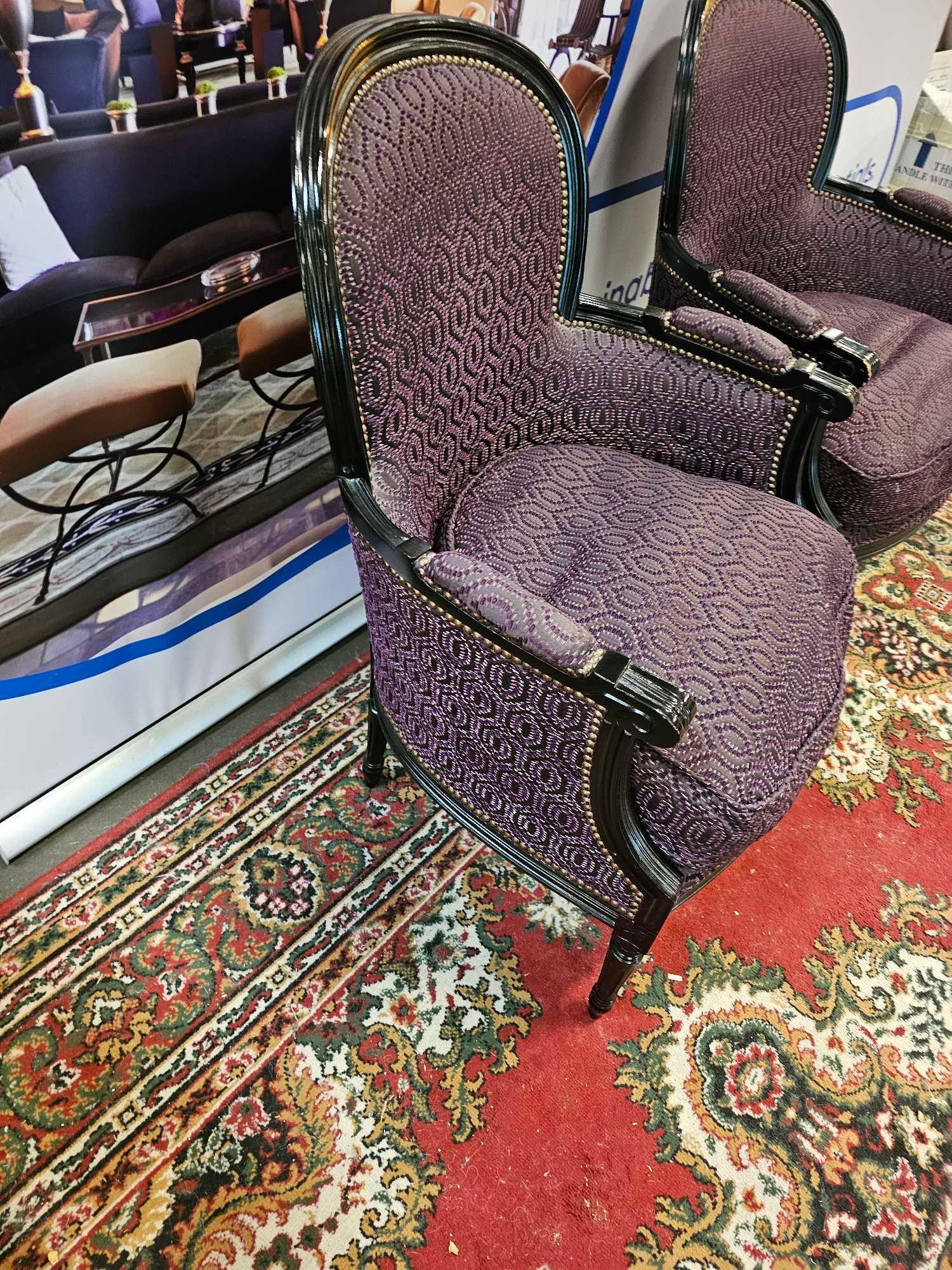 A Pair Of French Bergere Chairs, Louis XV-Style With A Polished Ebony Black Frame And Upholstered In - Image 3 of 5