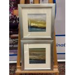 A Set Of 2 x Glazed And Framed Abstract Prints Mounted In A Cushioned Silver Frame 45 x 46cm (Ref