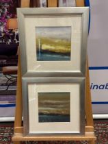 A Set Of 2 x Glazed And Framed Abstract Prints Mounted In A Cushioned Silver Frame 45 x 46cm (Ref