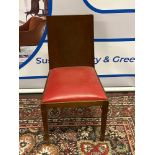 A Red Leather Upholstered Side Chair On Polished Sold Wood Frame 48 x 46 x 87cm