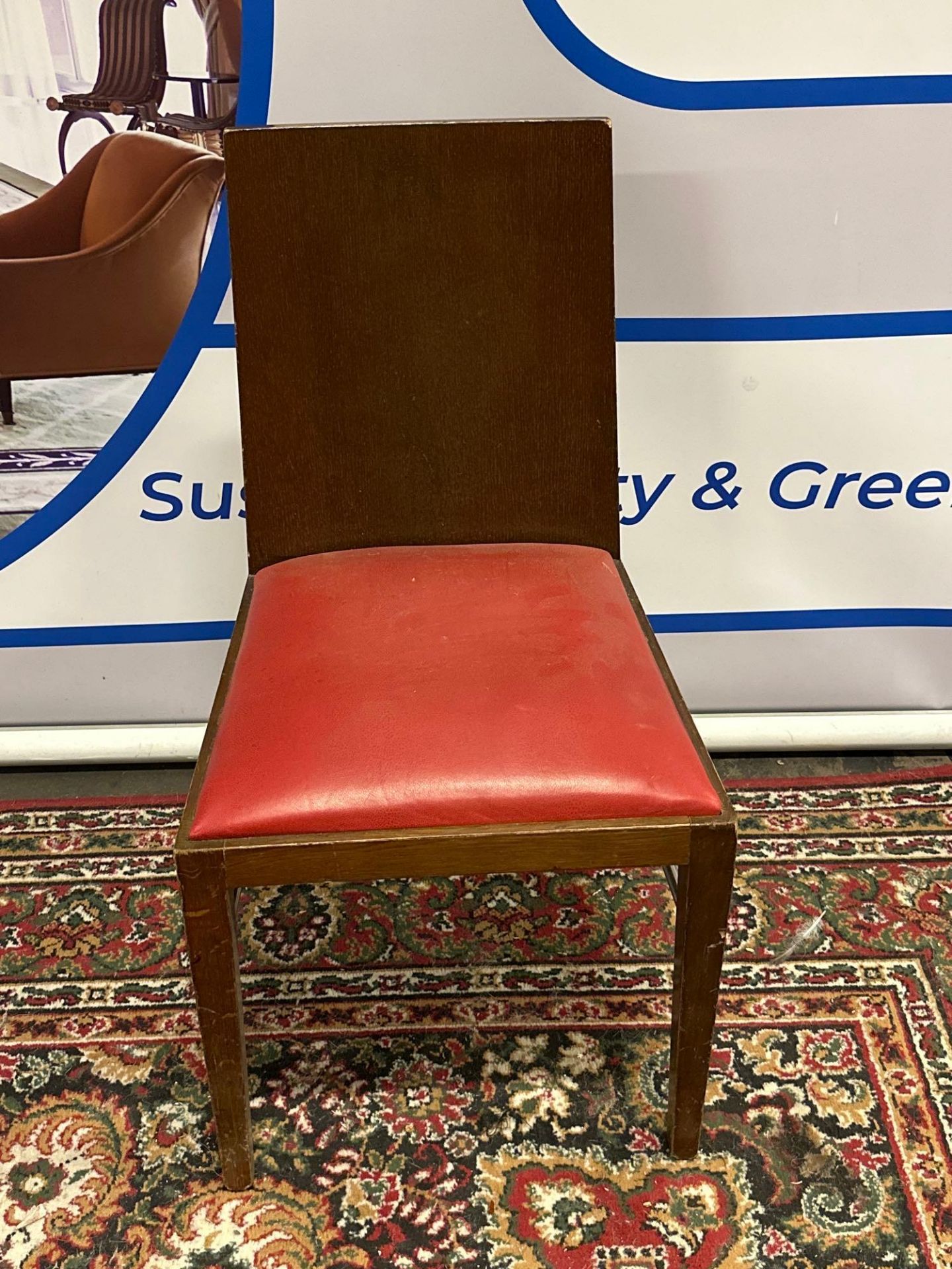 A Red Leather Upholstered Side Chair On Polished Sold Wood Frame 48 x 46 x 87cm