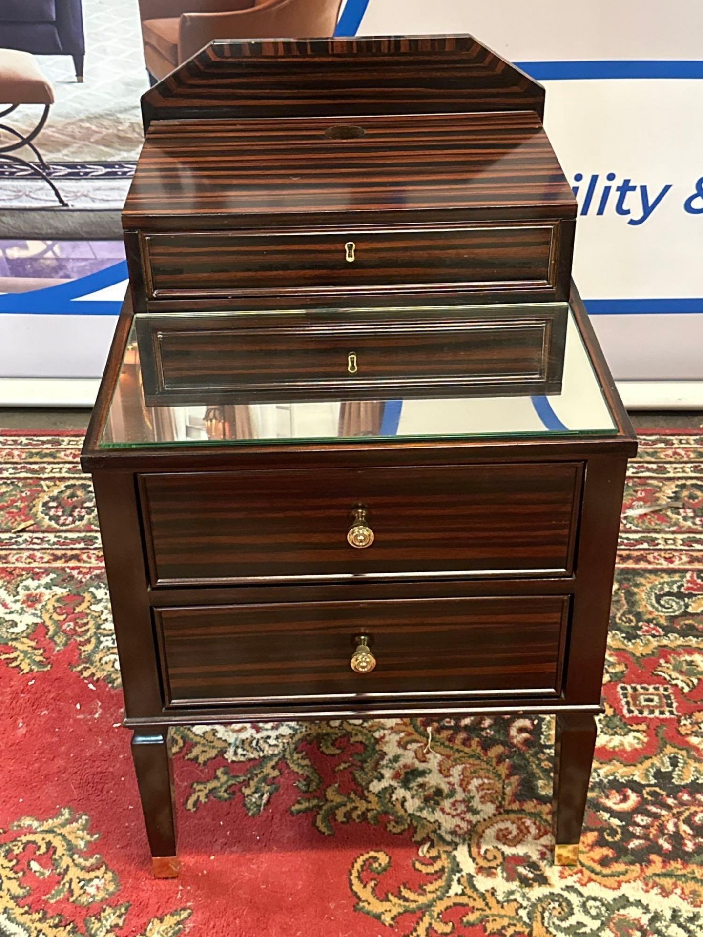 Bedside Cabinet With Mirrored Glass Top, 2 Soft Close Drawers And Brass Detailing 50 x 60 x 76cm