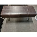 Vintage Brown Stitched Leather Bench With Polished Steel Legs 1400 x 400 x 420mm