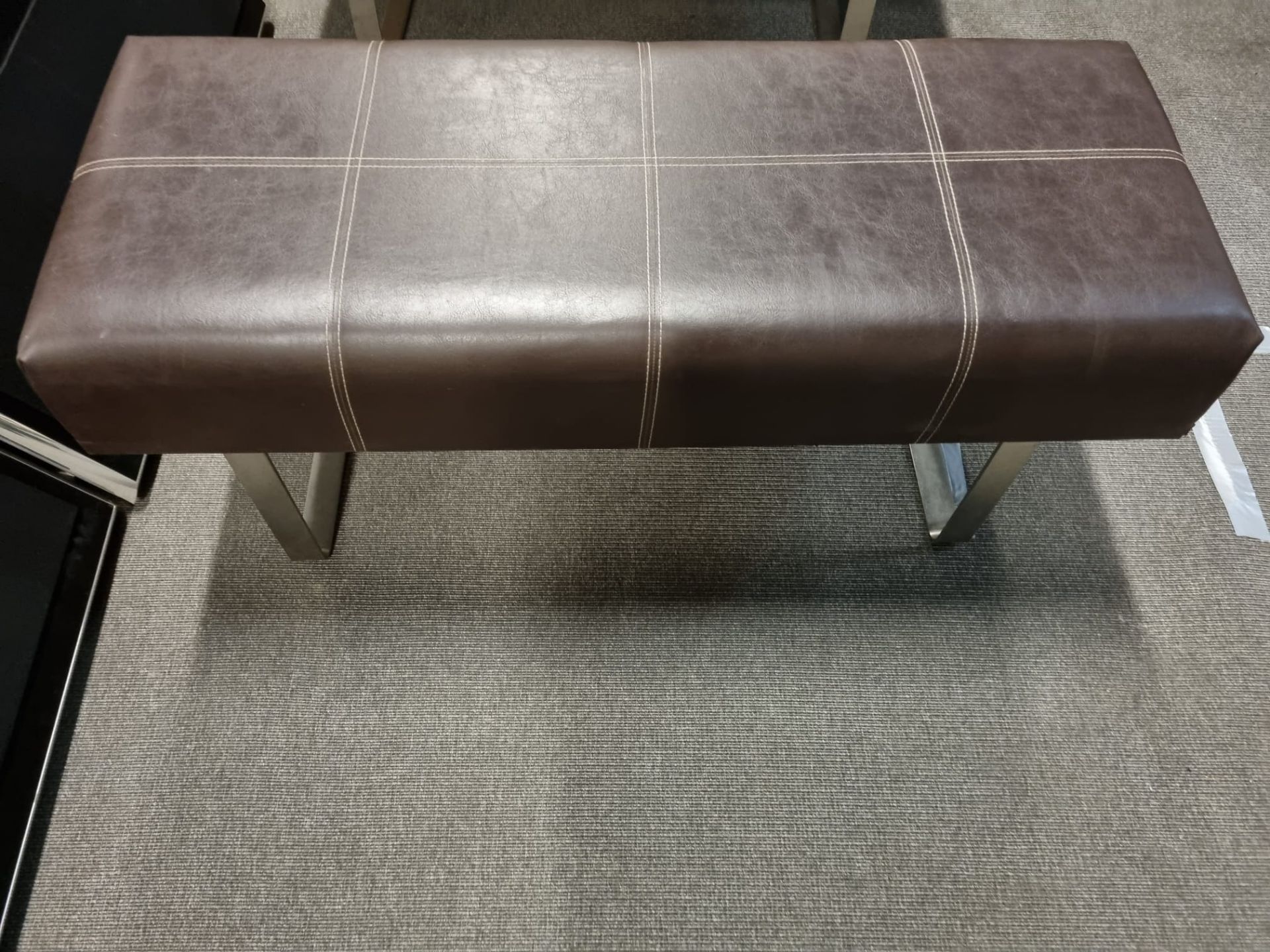 Vintage Brown Stitched Leather Bench With Polished Steel Legs 1400 x 400 x 420mm - Image 2 of 2