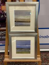 A Set Of 2 x Glazed And Framed Abstract Prints Mounted In A Cushioned Silver Frame 45 x 46cm (Ref