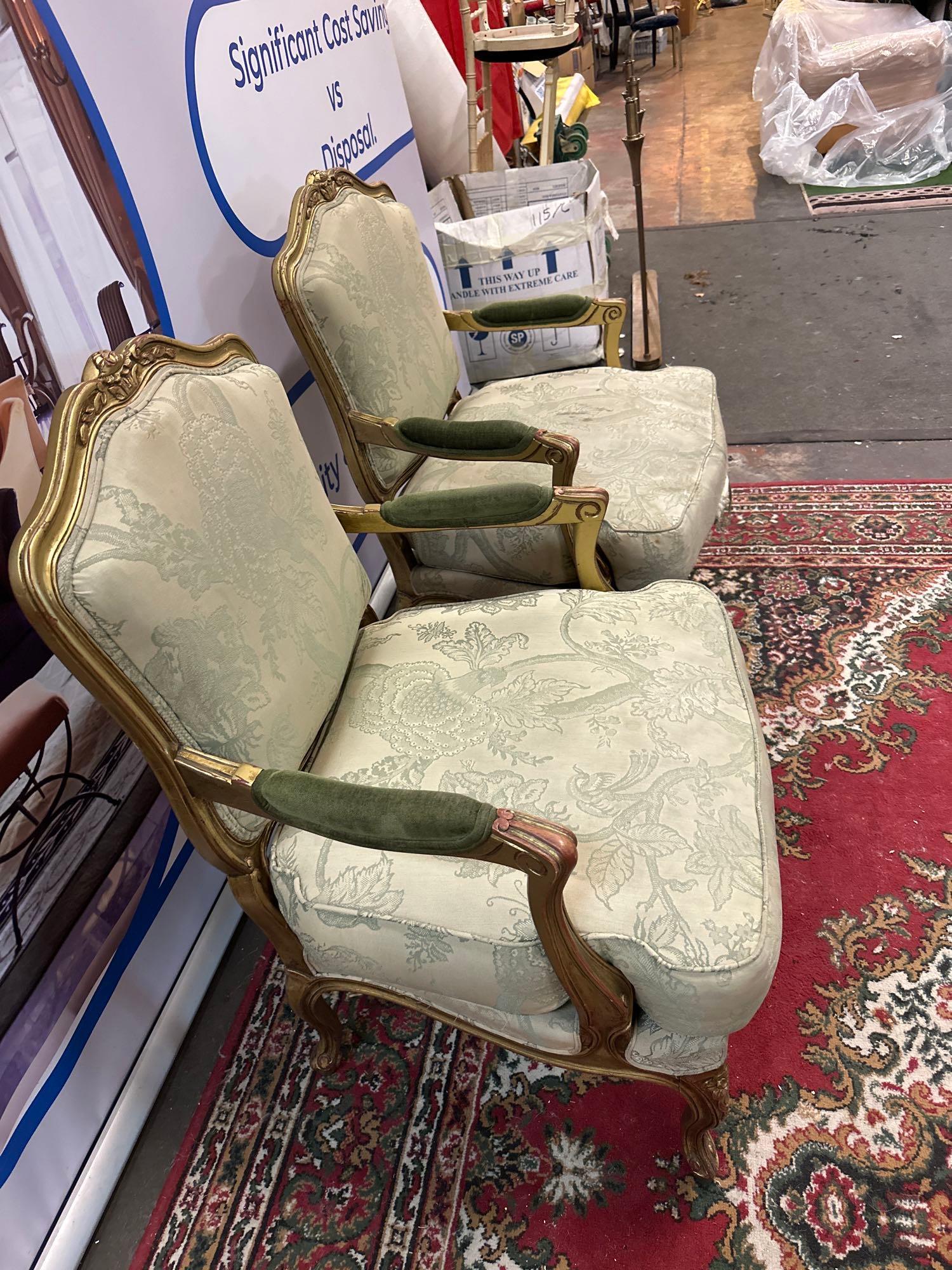 Pair Of French Late 19th Century Style Carved Giltwood Salon Arm Chairs. Each With Scrolling, - Image 4 of 6