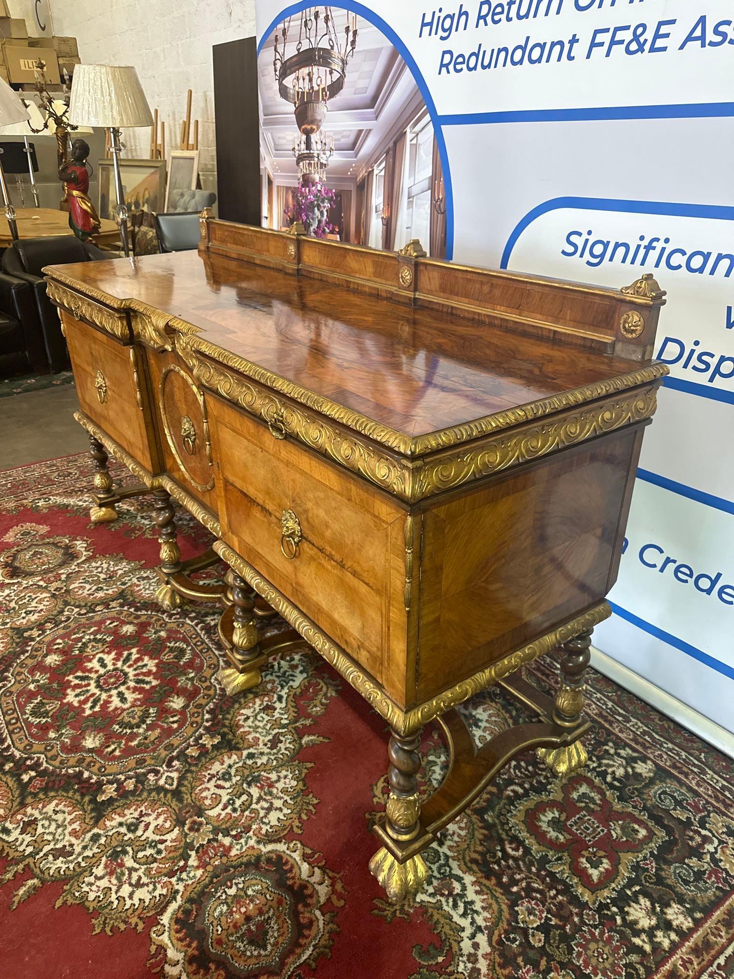 A Walnut And Parcel-Gilt Sideboard, Continental Possibly Italian The Top With A Panelled Back Rail - Image 2 of 17