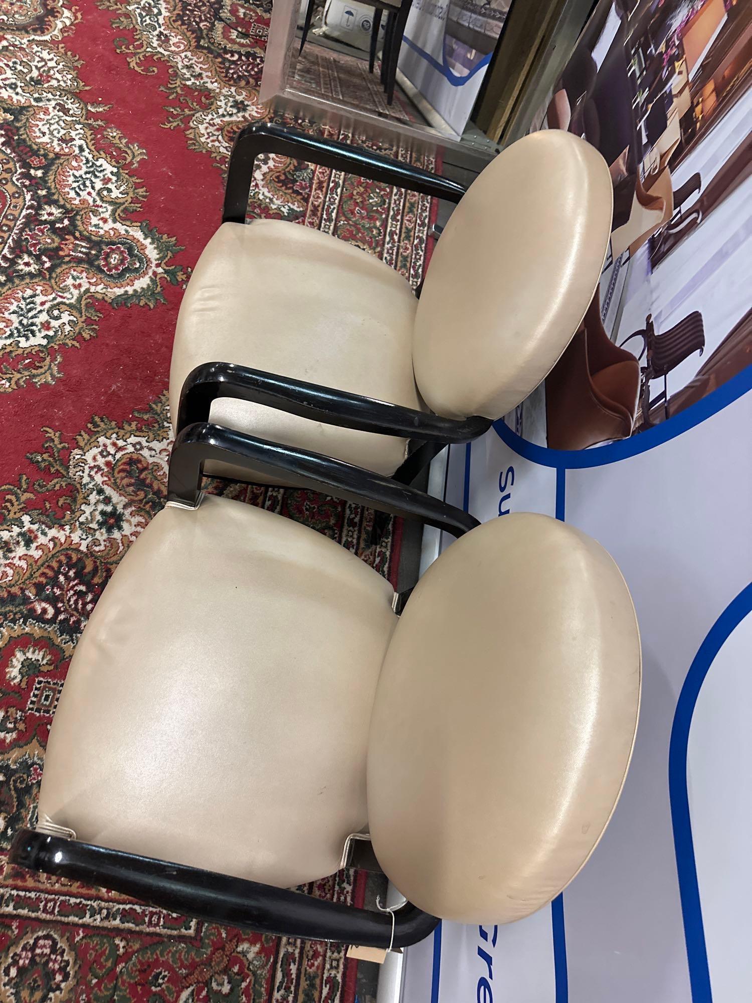 A Pair Of French Style Round Back Armchairs Upholstered In Champagne Gold Leather The Round Back And - Image 2 of 6