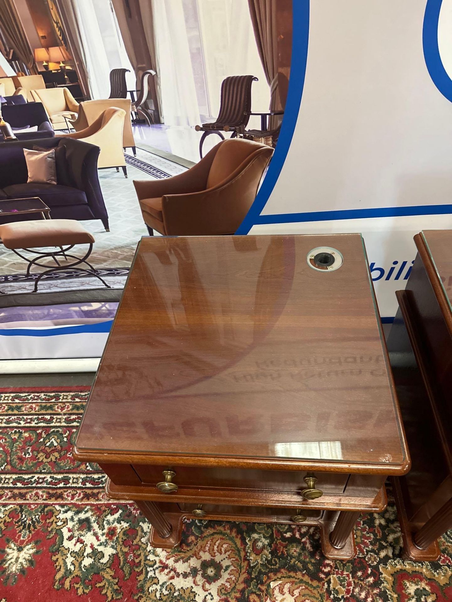 A Pair Of Walnut Three Drawer Bedside Cabinets With Glass Top, Brass Drawer Pulls Bespoke For The - Image 4 of 7