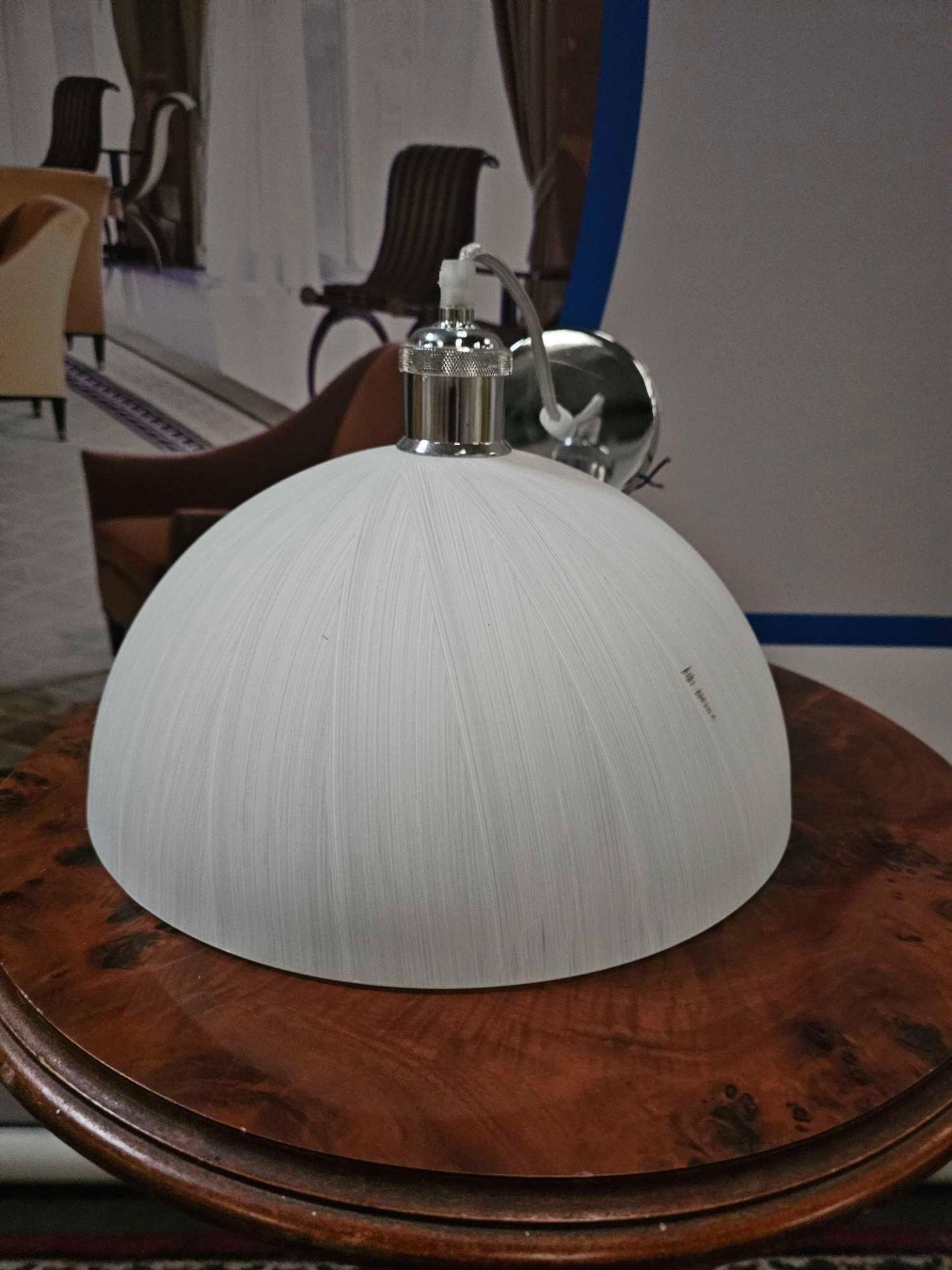 Glass Dome Pendant Light Frosted Opaque Modern Ceiling Lamp Shade Vintage Chrome Lamp Holder M0214 - Image 2 of 3