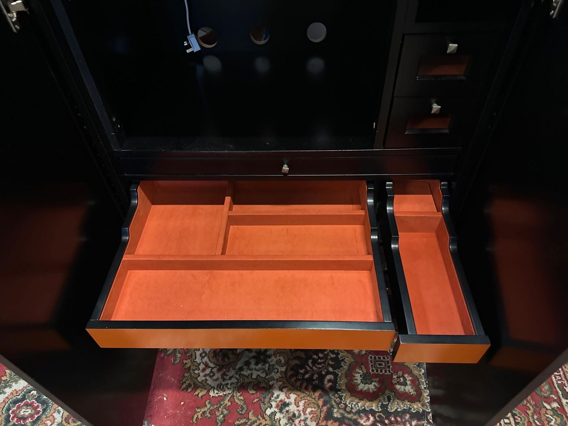 Black And Gold Minibar Cabinet With Black Glass Tops, Crystal Handles And Tassels, Soft Close - Image 5 of 9