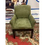 Accent Chair Upholstered In A Green Suede Fabric On Dark Wooden Frame 64 x 55 x 87cm