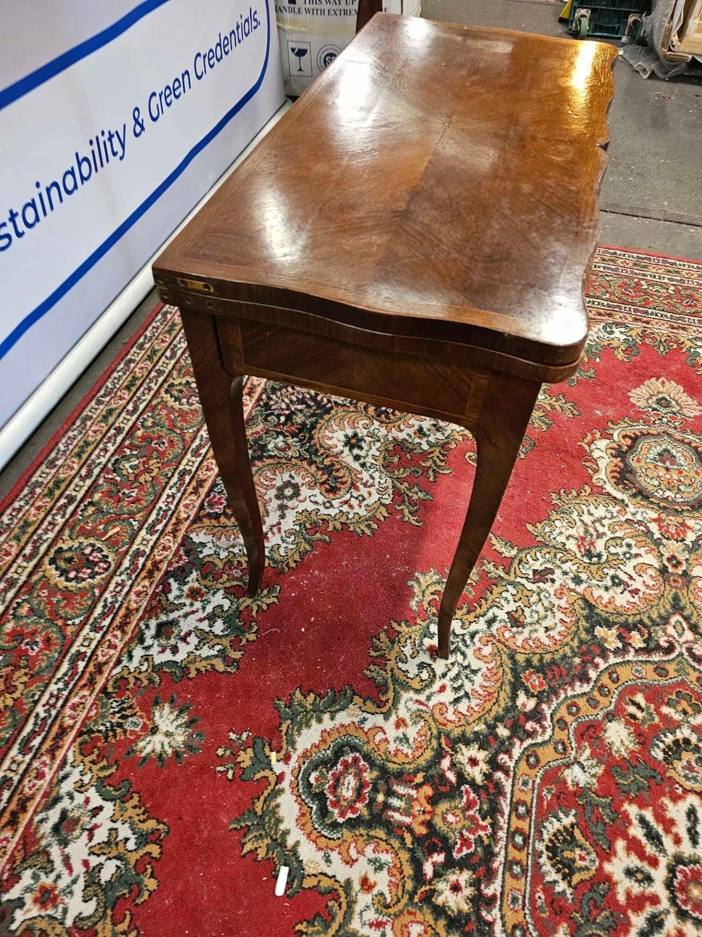 A George III Style Mahogany Serpentine Shape Top Card Table Mounted On Tapering Legs 85 x 43 x - Image 3 of 6