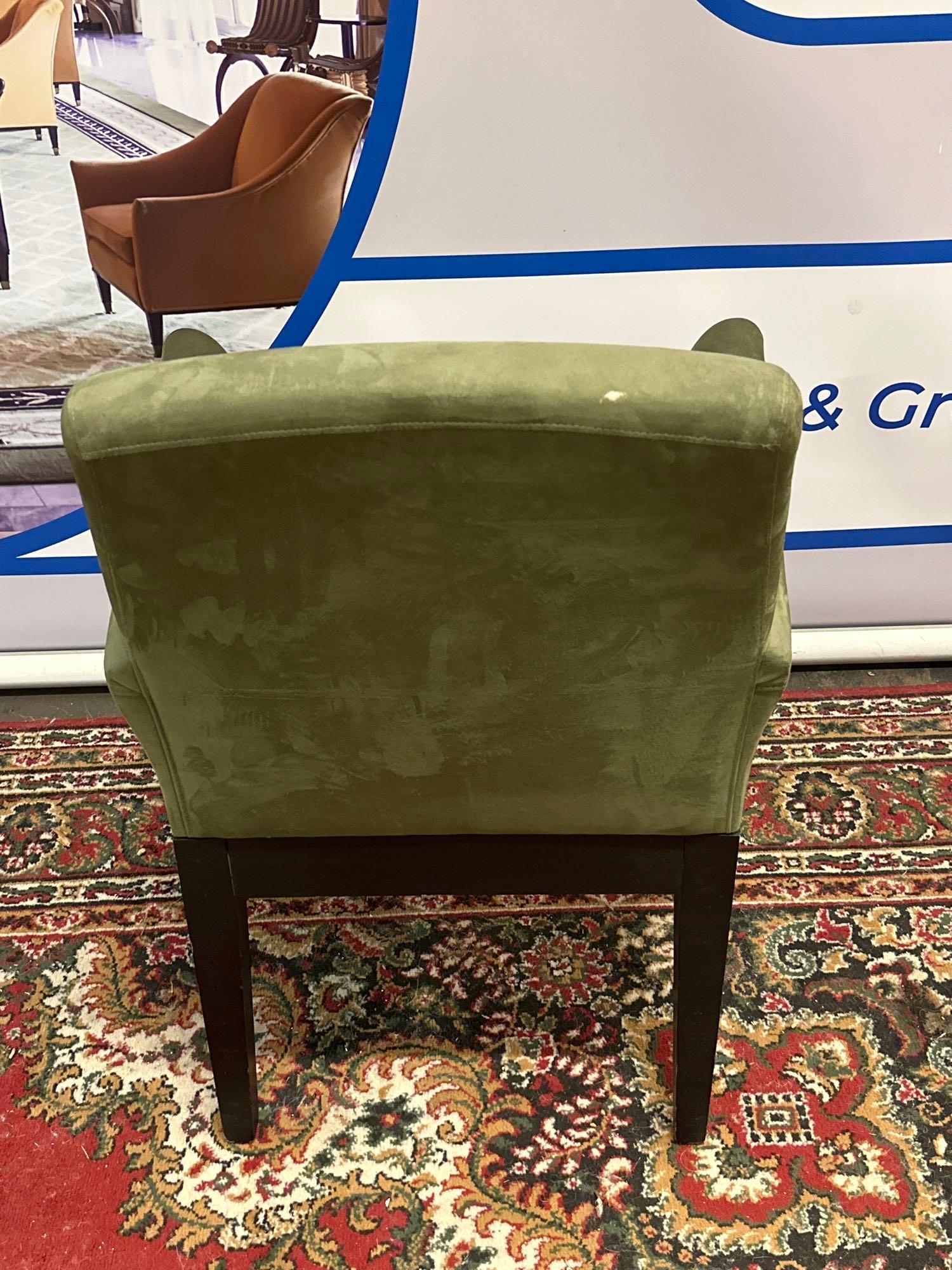 Accent Chair Upholstered In A Green Suede Fabric On Dark Wooden Frame 64 x 55 x 87cm - Image 3 of 5