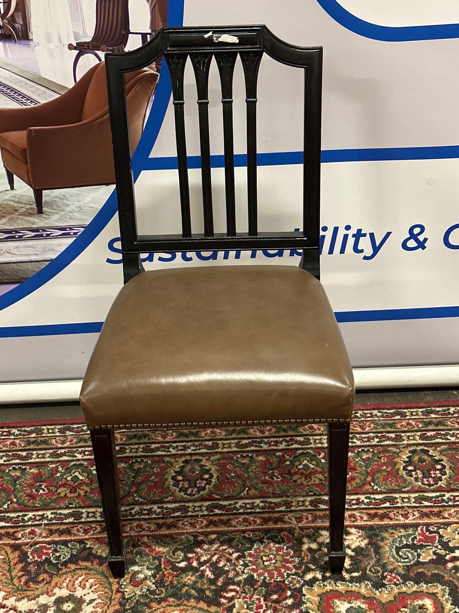A Georgian Style Leather Side Chair Open Ribbon Carved Splat With Upholstered Seat Pad 42 x 46 x