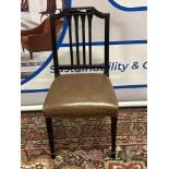 A Georgian Style Leather Side Chair Open Ribbon Carved Splat With Upholstered Seat Pad 42 x 46 x