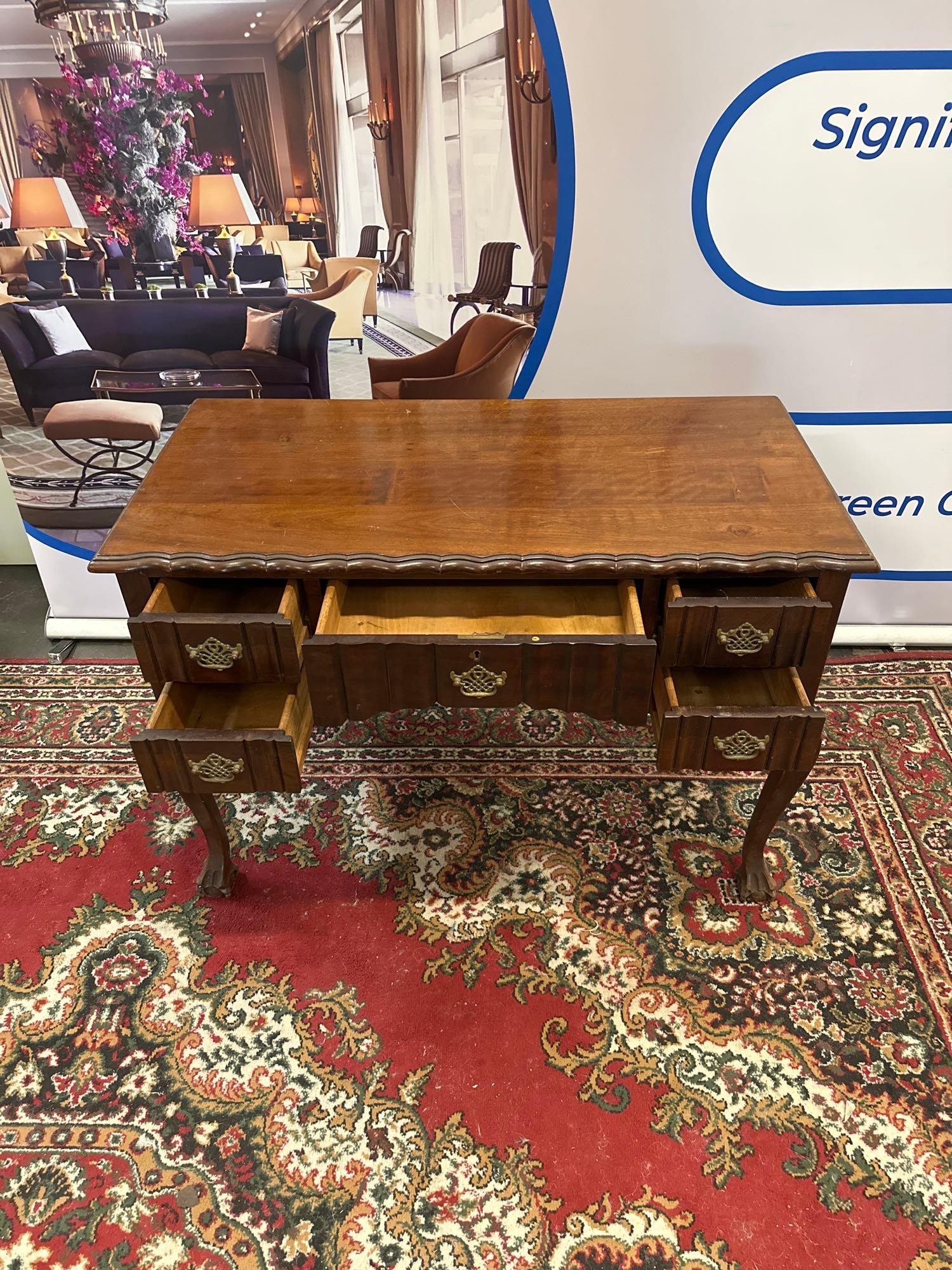 Mcnamee Furniture Durban Mahogany Writing Desk With 5 Drawers, On Curved Legs With Claw And Ball - Image 7 of 10