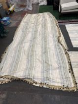 A Pair Of Striped Silk Show Curtains With Tasselled Edging 217 Wide x 251 (Shortest) 340 (Longest)
