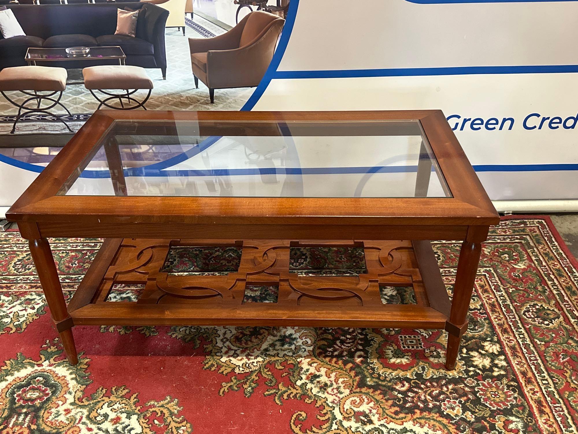 Walnut Carved Coffee Table With Glass Top Bespoke For The Mandarin Oriental Hotel London 120 x 70