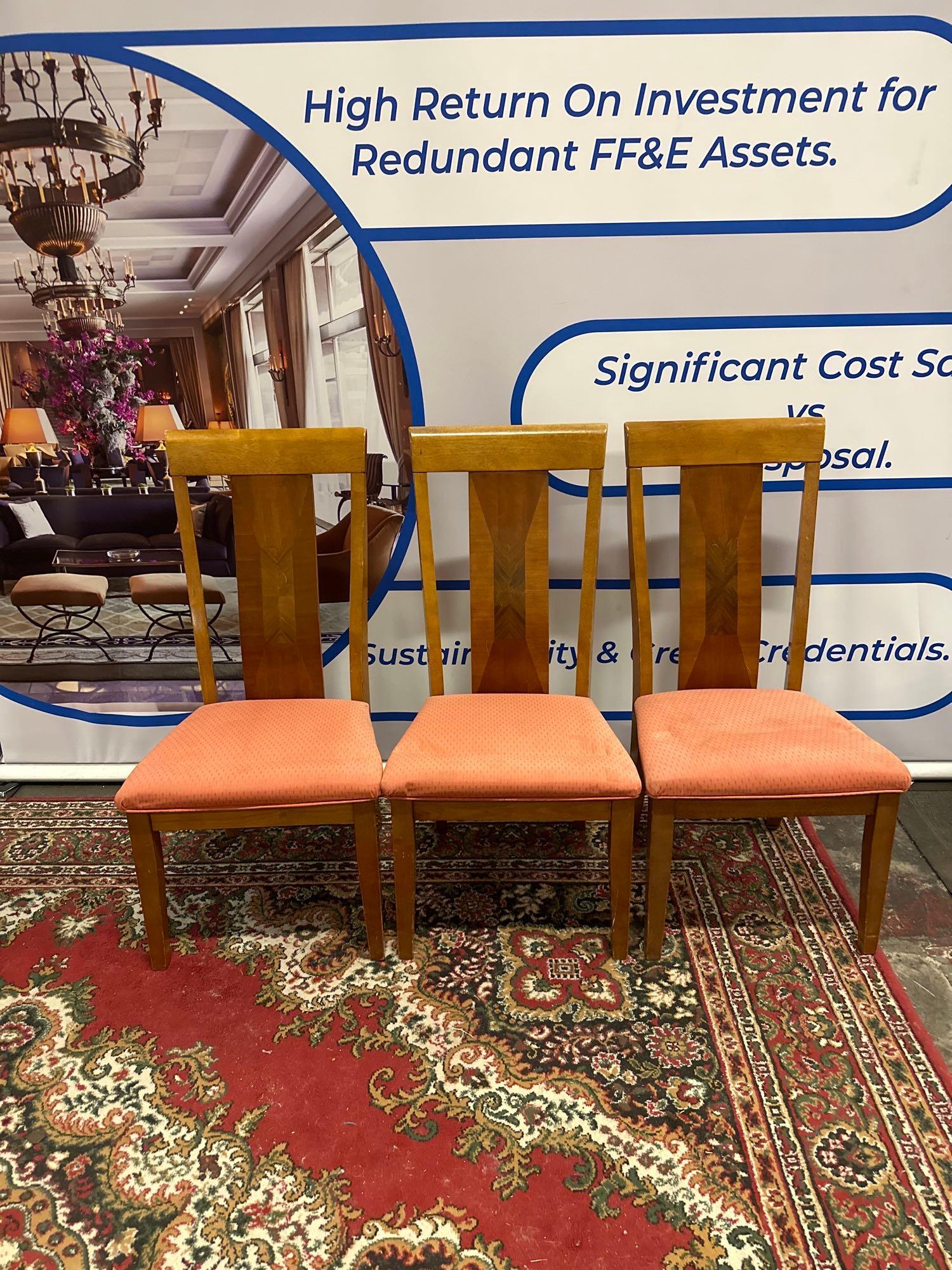 A Set Of 3 x Walnut Framed Dining Chairs Burled Mid Century Design 54 x 48 x 103cm
