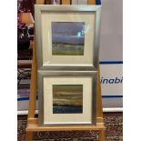 A Set Of 2 x Glazed And Framed Abstract Prints Mounted In A Cushioned Silver Frame 45 x 46cm (Ref