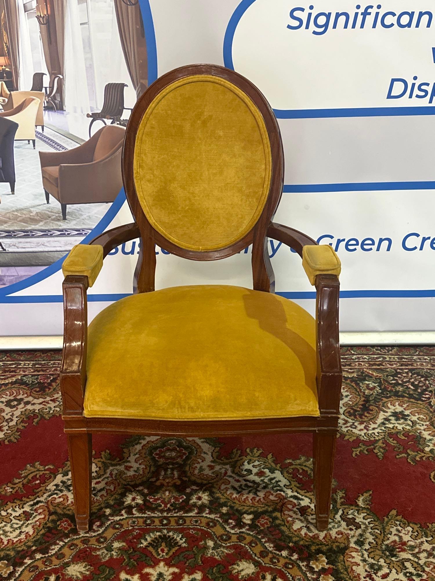 Louis XVI Style Framed And Upholstered In Gold Velvet Arm Chair 68 x 68 x 105cm