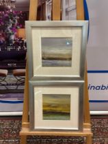A Set Of 2 x Glazed And Framed Abstract Prints Mounted In A Cushioned Silver Frame 45 x 46cm (Ref