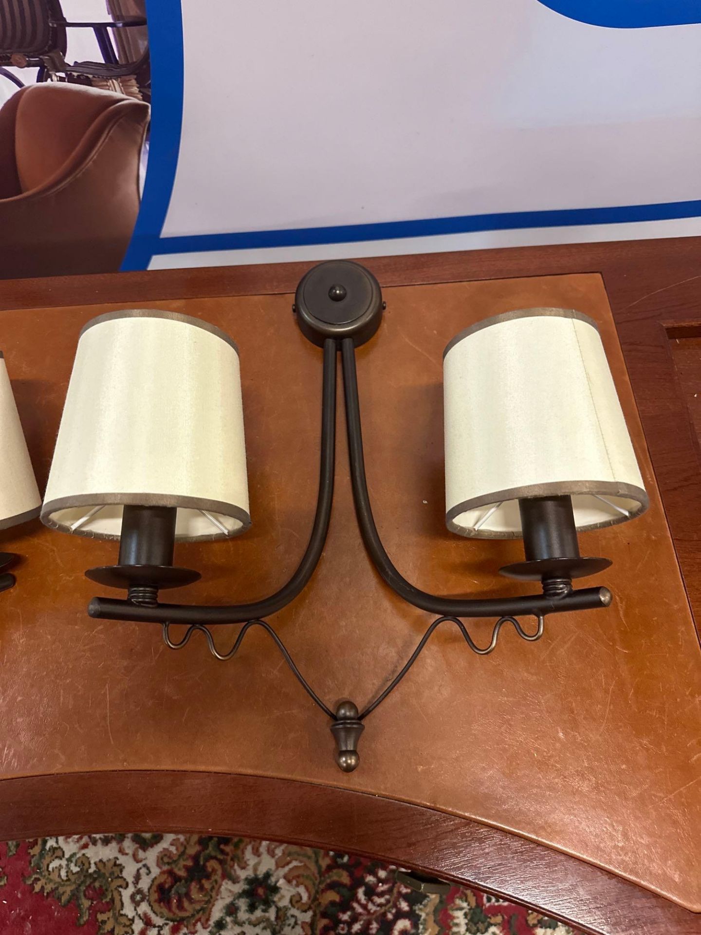 Chelsom Lighting A Pair Of Wall Sconces With Cream Shades 35cm Model BR06/WLO2 - Image 2 of 3