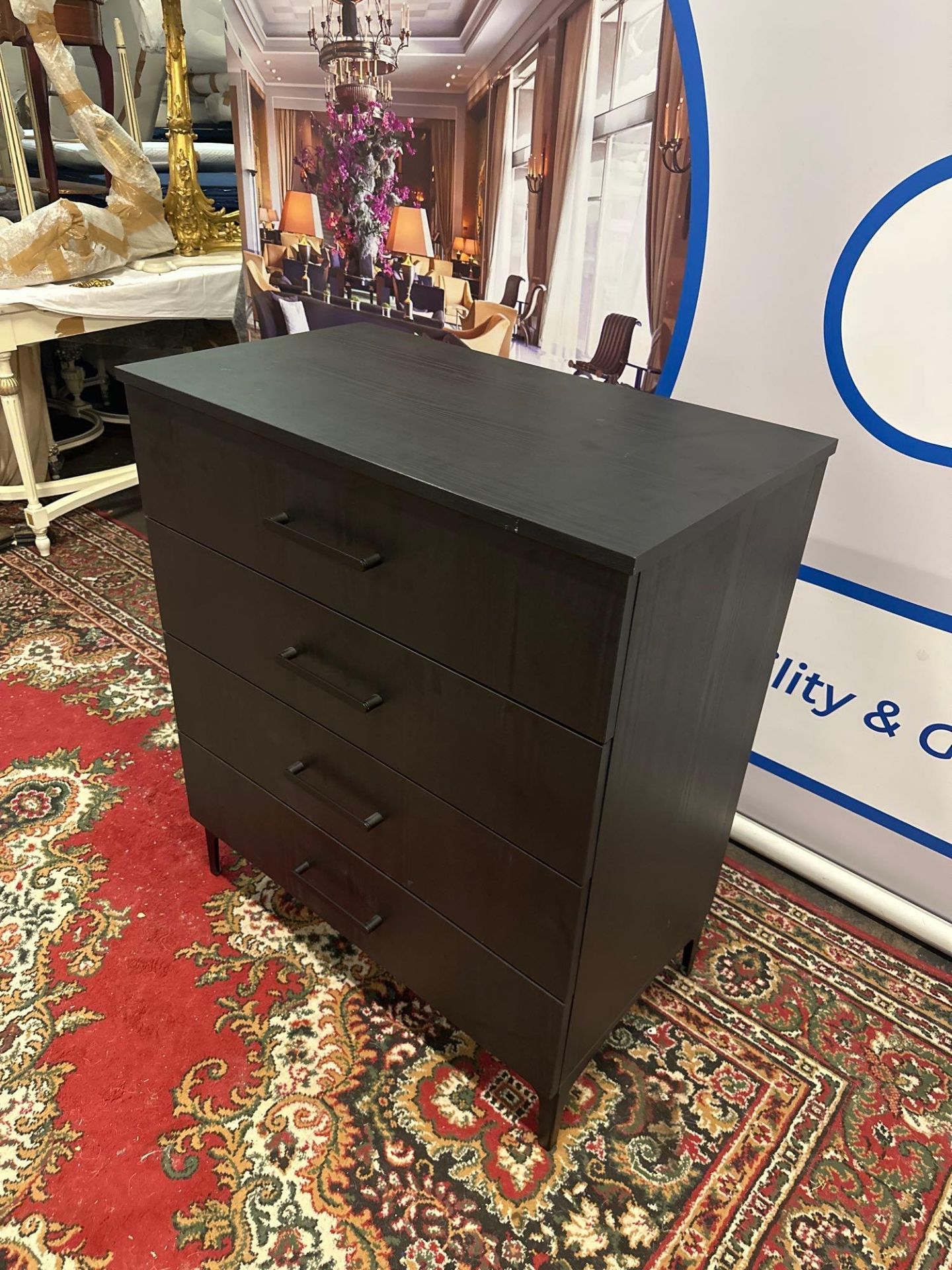 Black Wooden Chest Of Drawers With 4 Soft Close Drawers On Black Metal Legs 81x 46 x 95cm - Bild 2 aus 5