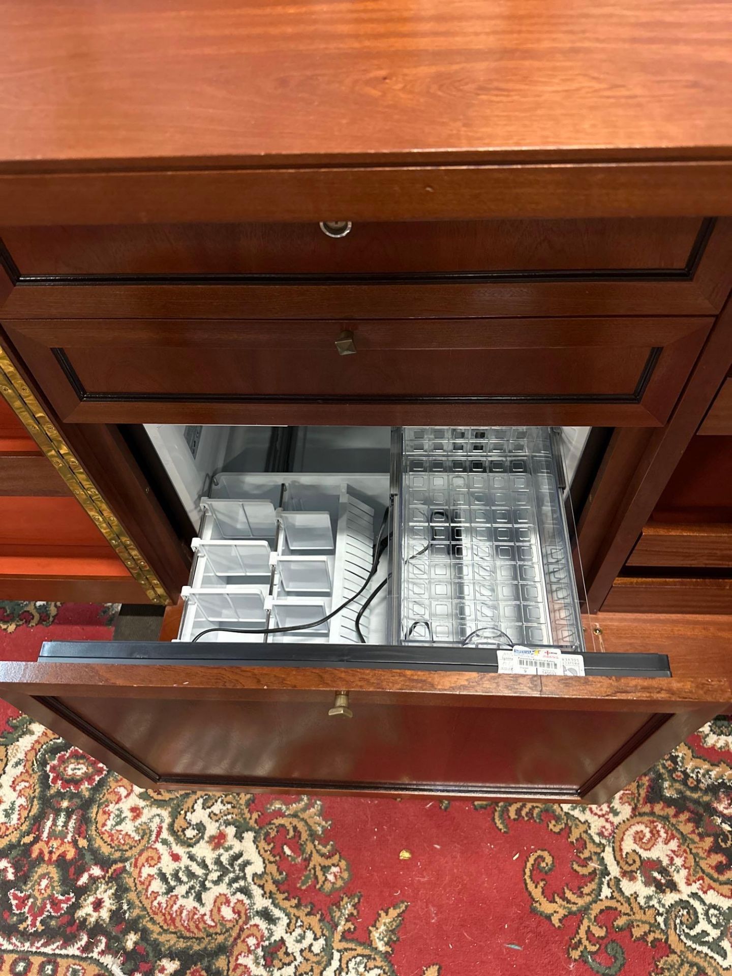 Wooden Carved Minibar Cabinet With Brass Detailing, Pull Out Soft Close Shelves, Drawers And Minibus - Image 3 of 6