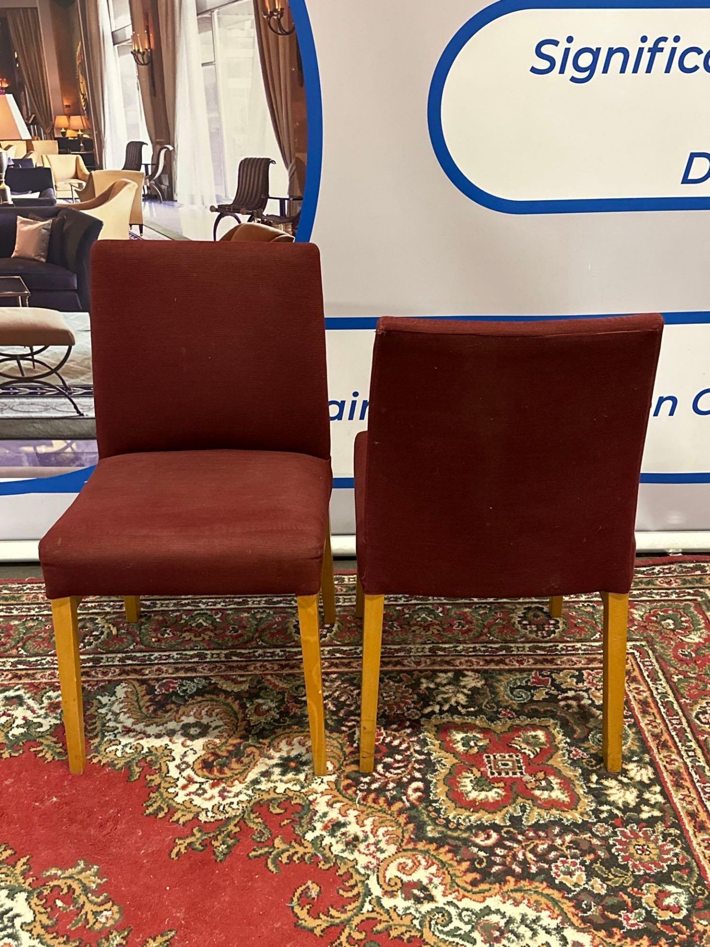 A Pair Of Upholstered Dining / Side Chairs On Light Oak Stain Legs 47 x 46 x 85cm