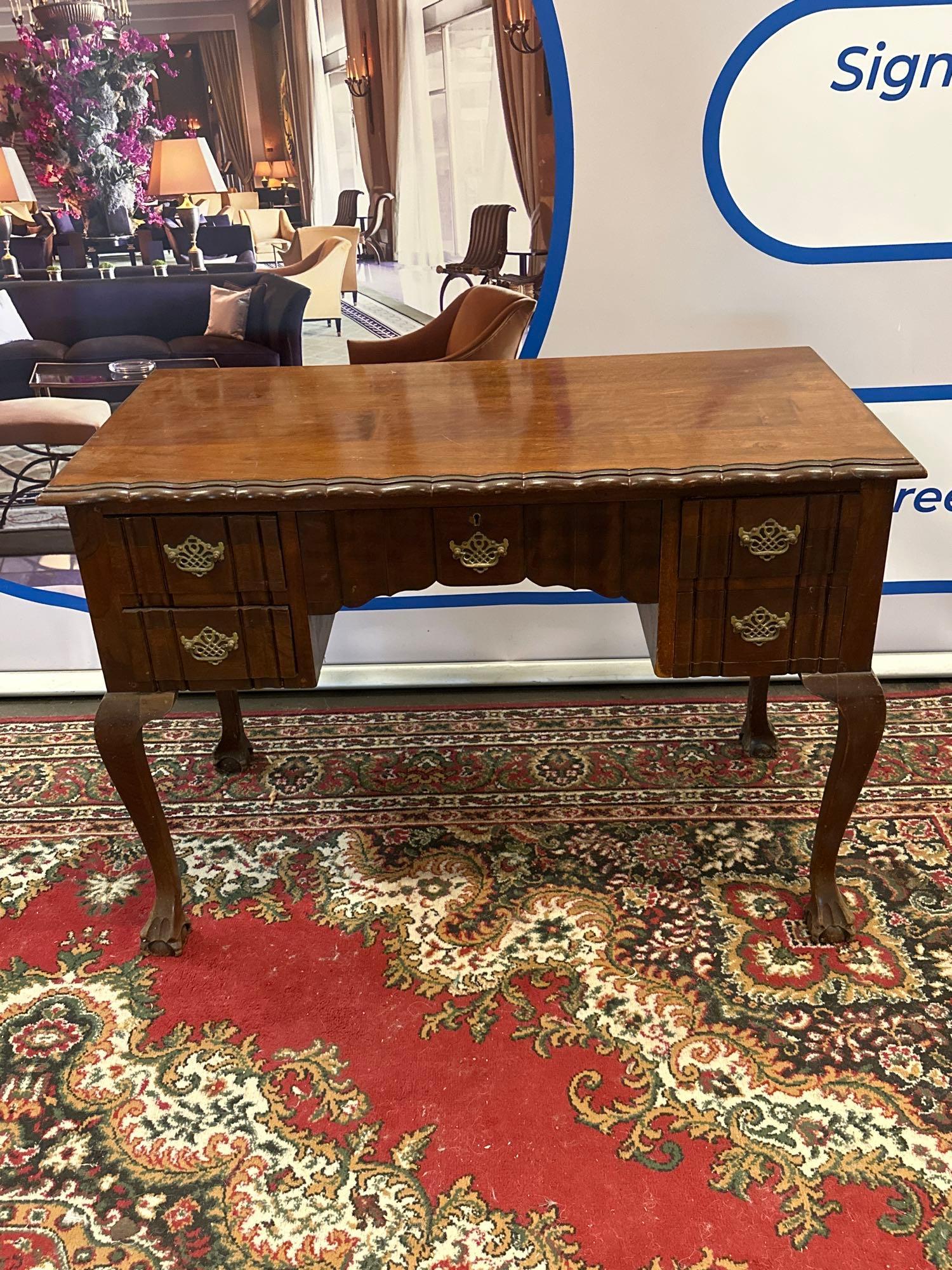 Mcnamee Furniture Durban Mahogany Writing Desk With 5 Drawers, On Curved Legs With Claw And Ball