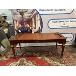 Writing Table With Leather Inlay, Soft Close Drawer On Tapering Legs And Brass Stretcher And