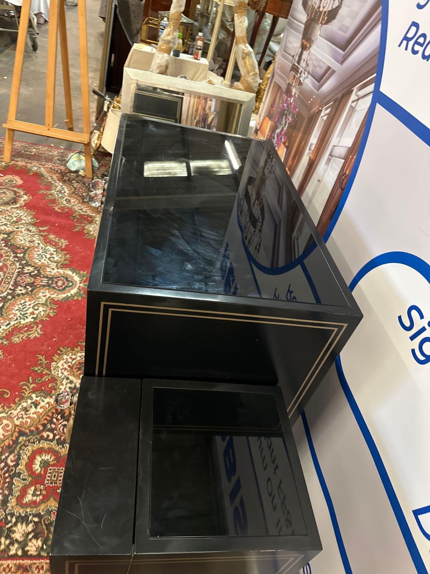 Black And Gold Minibar Cabinet With Black Glass Tops, Crystal Handles And Tassels, Soft Close - Image 8 of 9