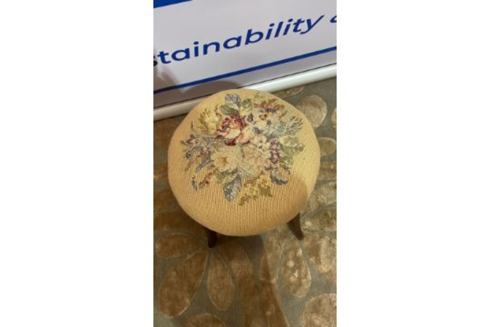 A Milk Maid Stool Finely Upholstered With A Floral Print Pad Seat 36 x 45cm