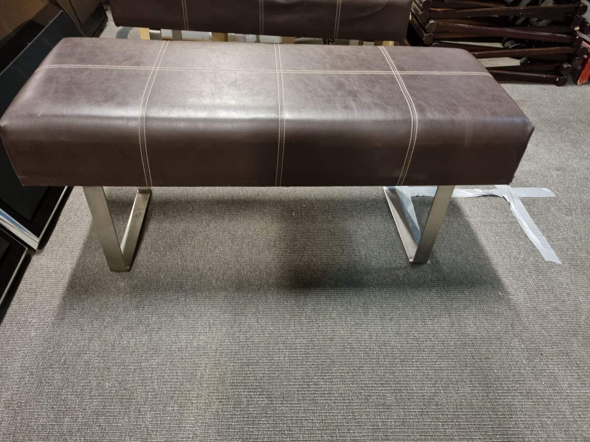Vintage Brown Stitched Leather Bench With Polished Steel Legs 1400 x 400 x 420mm - Image 2 of 2