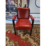 9 x Red Leather Executive Armchairs On Polished Black Frame 60 x 57cm