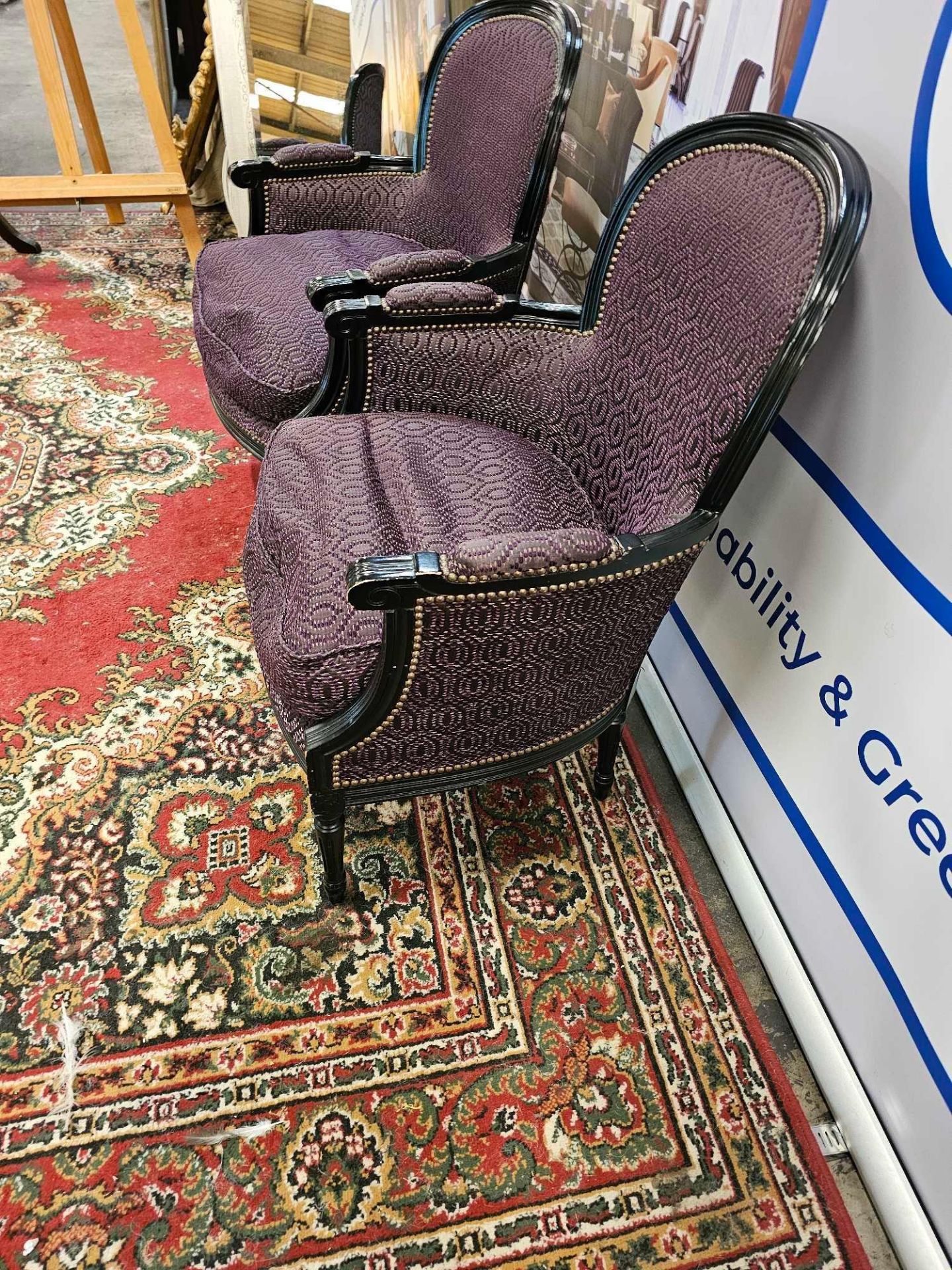 A Pair Of French Bergere Chairs, Louis XV-Style With A Polished Ebony Black Frame And Upholstered In - Image 4 of 5