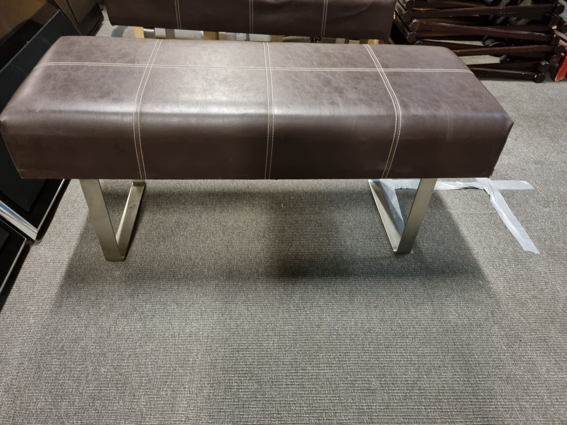 Vintage Brown Stitched Leather Bench With Polished Steel Legs 1400 x 400 x 420mm