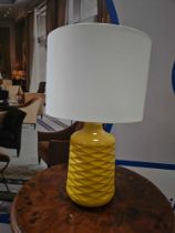 Annie Ceramic Table Lamp Mustard Yellow With A Ceramic Base And Fabric Lampshade, This Table Lamp